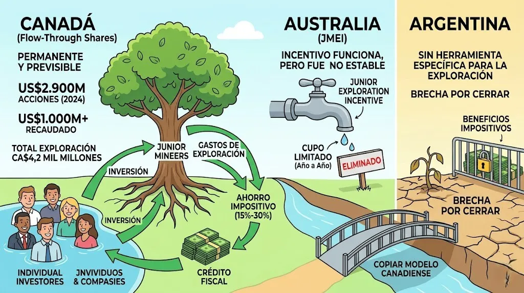 Infografía sobre el modelo canadiense de flow-through shares. Contenido Original de ACERO Y ROCA - Prohibida su reproducción