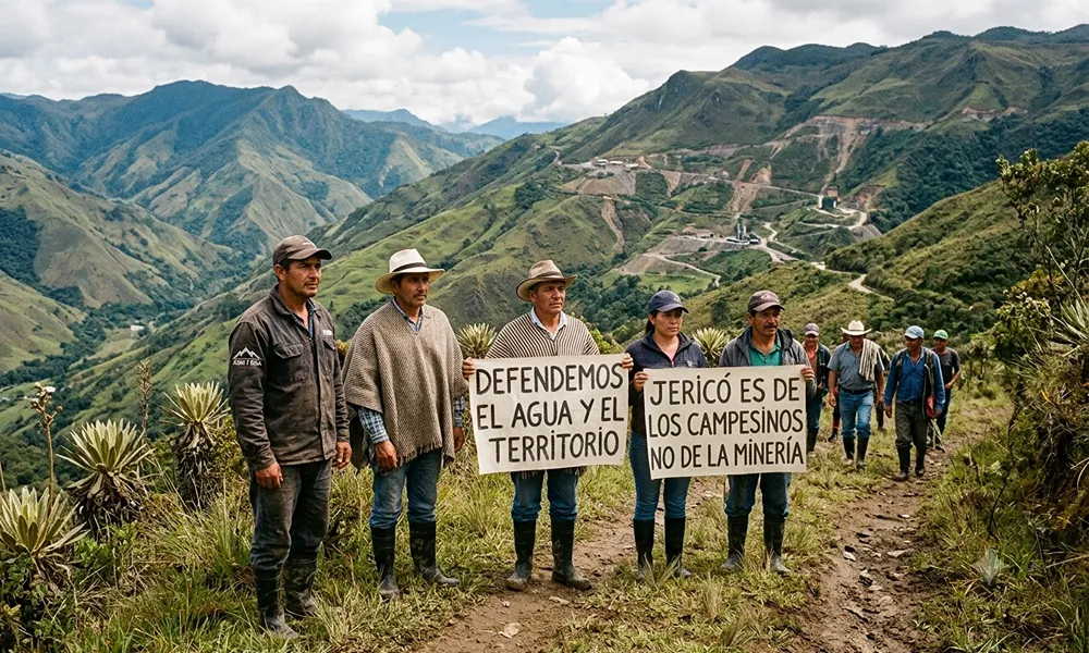 Campesinos de Jericó en una zona rural de Antioquia durante el conflicto vinculado al Proyecto Minero Quebradona.