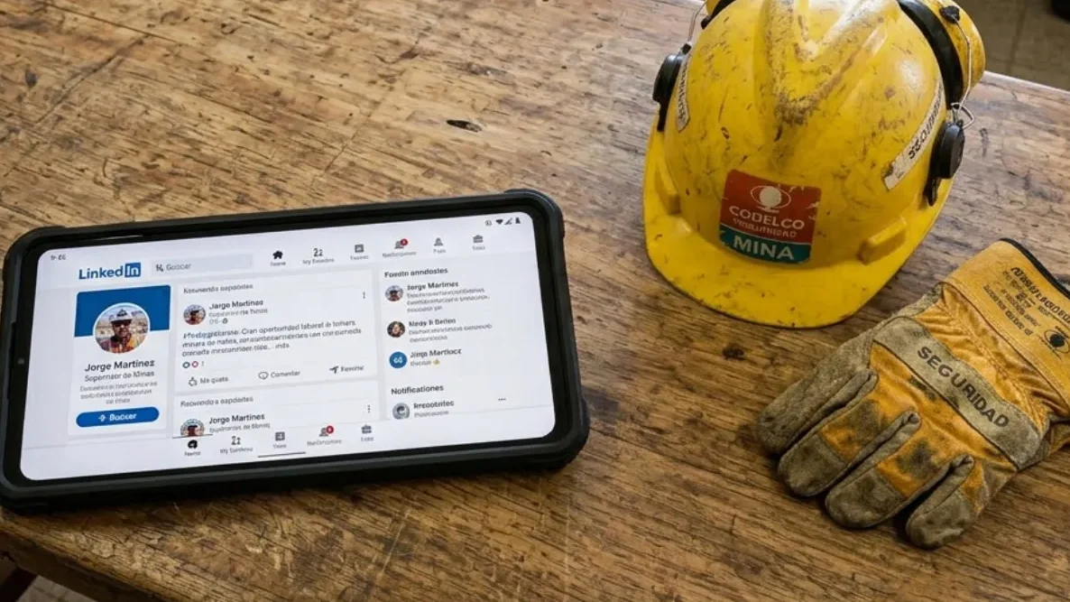 Guantes de protección, casco de seguridad y una tablet con gráficos de dotación de personal en faena.
