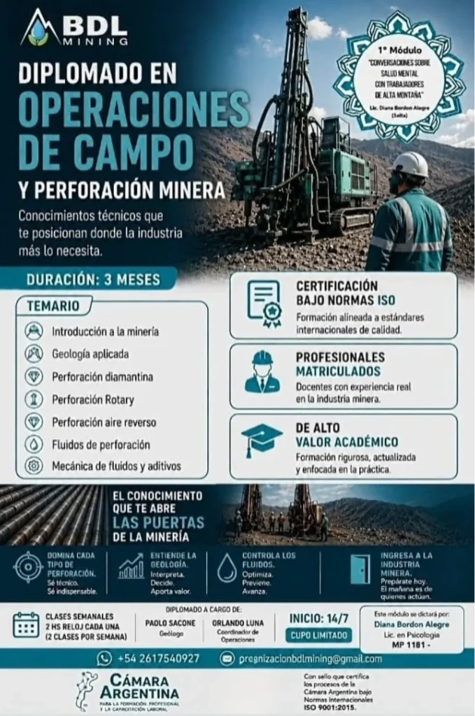  Flyer del diplomado en operaciones de campo y perforación minera
