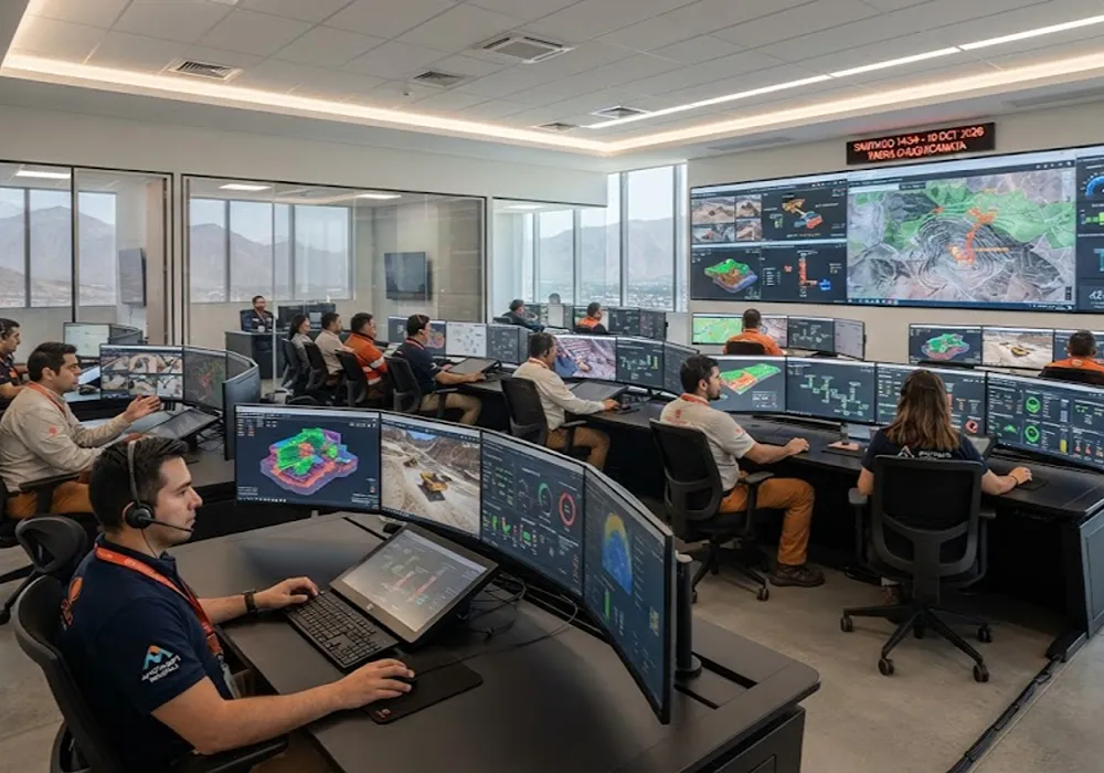 Centro Integrado de Operaciones (CIO) de una compañía minera con tecnología de monitoreo remoto.