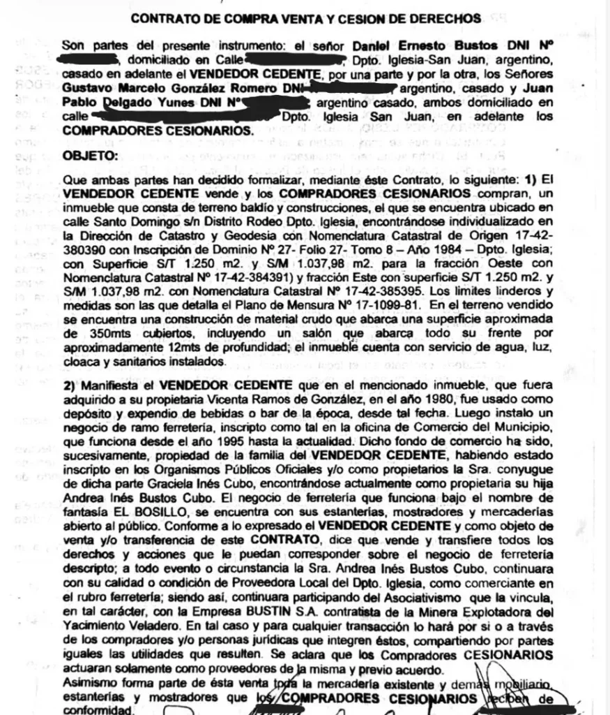 contrato de compra-venta y cesión de derechos entre familia bustos y Delgado-Gonzalez