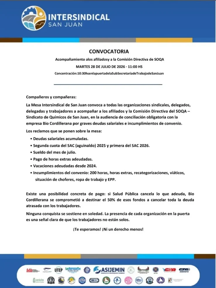 Comunicado del reclamo laboral presentado por la Intersindical que Sergio Vallejos tildó de movida política.