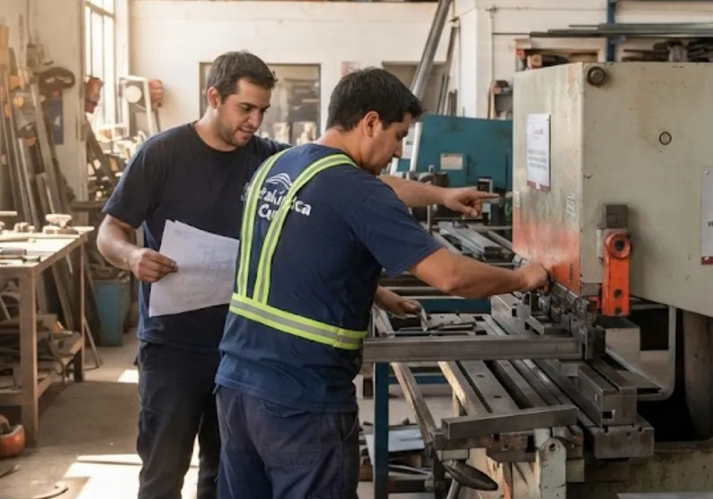 Trabajadores de la industria minera sanjuanina en planta de procesamiento. 