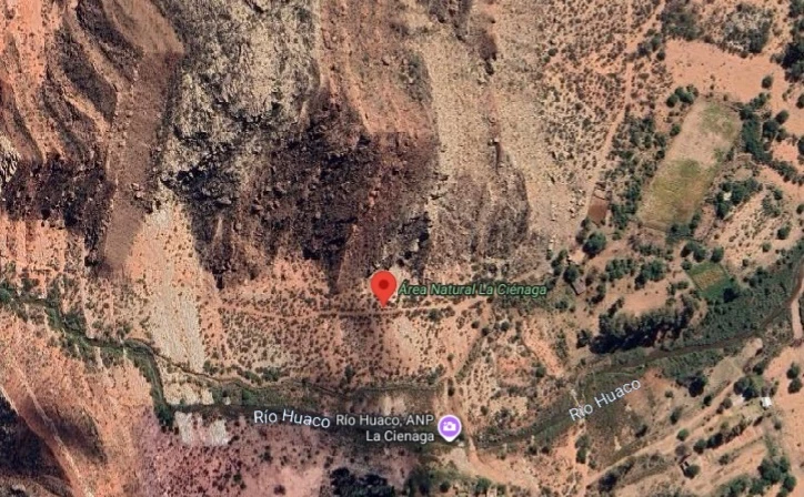 Imagen satelital de La Ciénaga de Huaco en Jáchal, donde se realizará el relevamiento científico del área protegida.