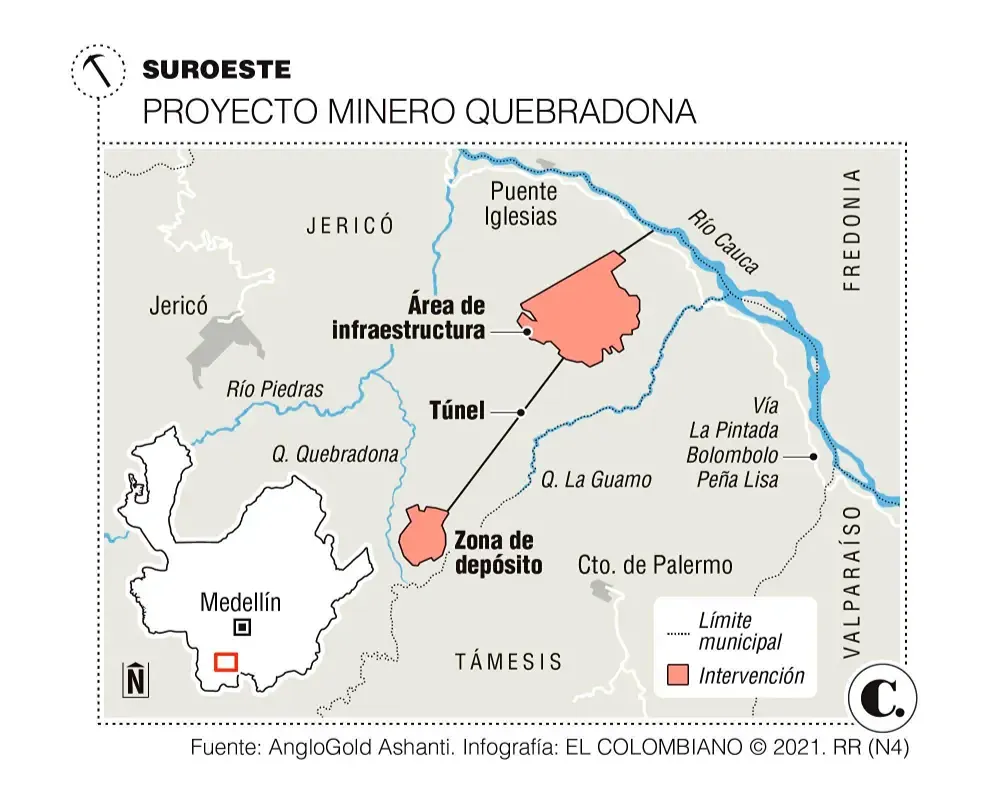 Mapa del proyecto Minero Quebradona en Jericó, Antioquia