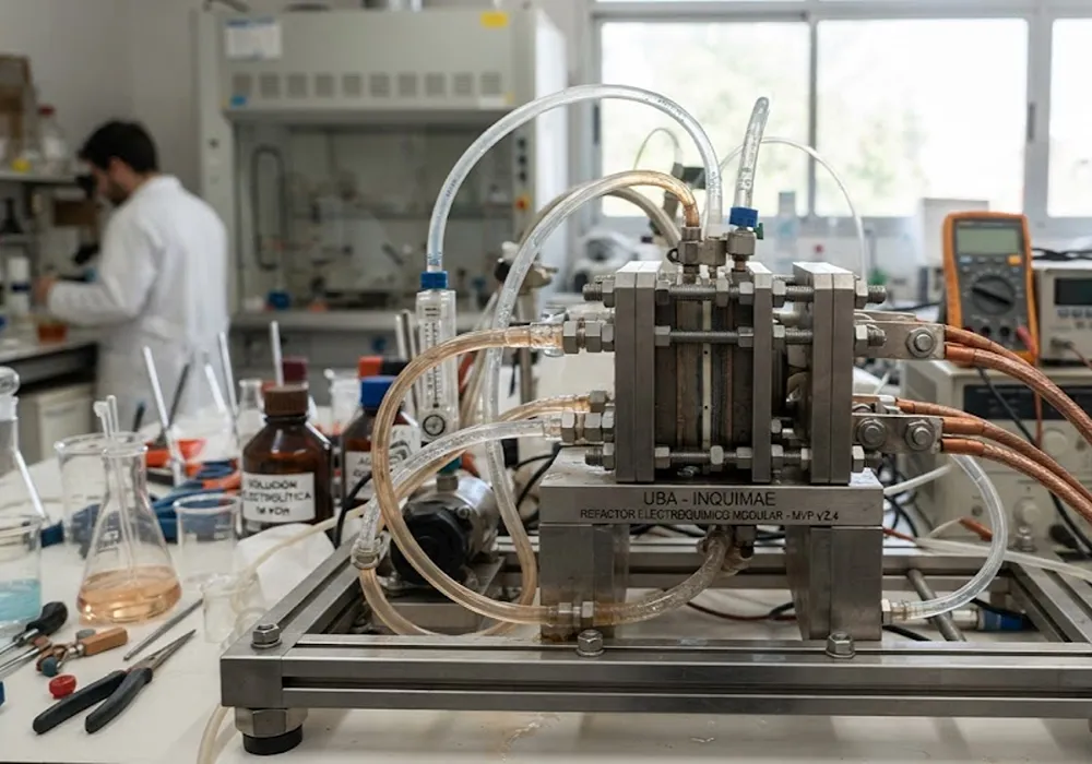Reactor electroquímico modular Litiar para extracción de litio en laboratorio de la UBA. 