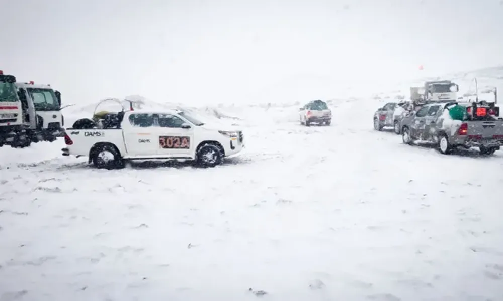 camionetas mineras bajo nieve