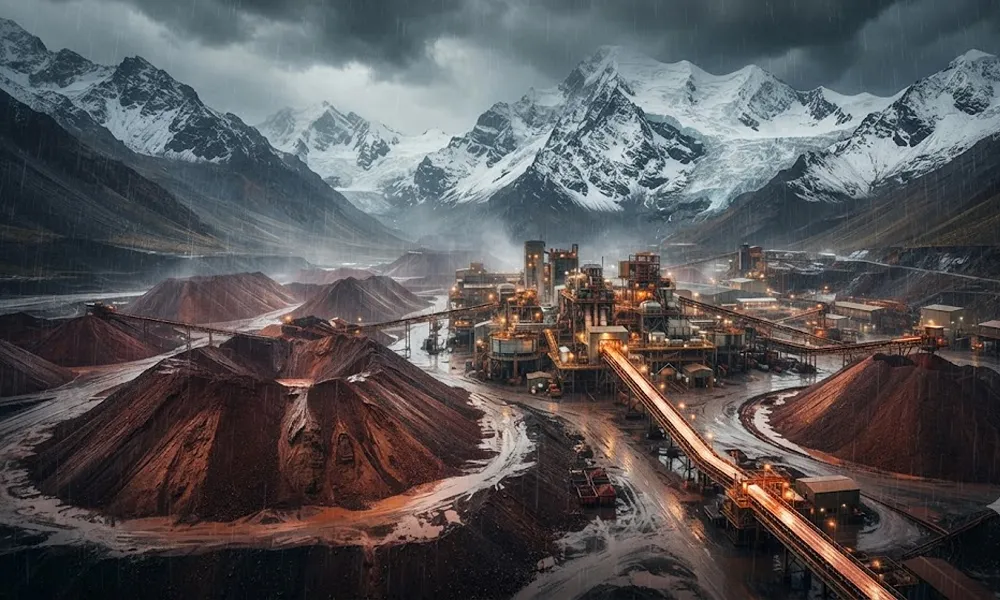 Planta de procesamiento minero operando con reservas de mineral durante el frente climático en la Región de Atacama.