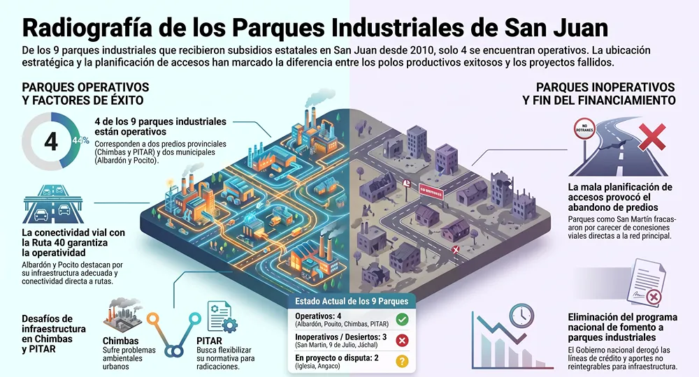 Contenido exclusivo de Acero y Roca – Prohibida su reproducción. infografia sobre los parques industriales de san juan