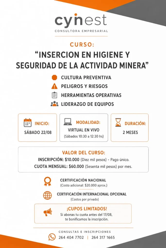 Curso de seguridad minera dictado por Cynest mediante clases virtuales en vivo.