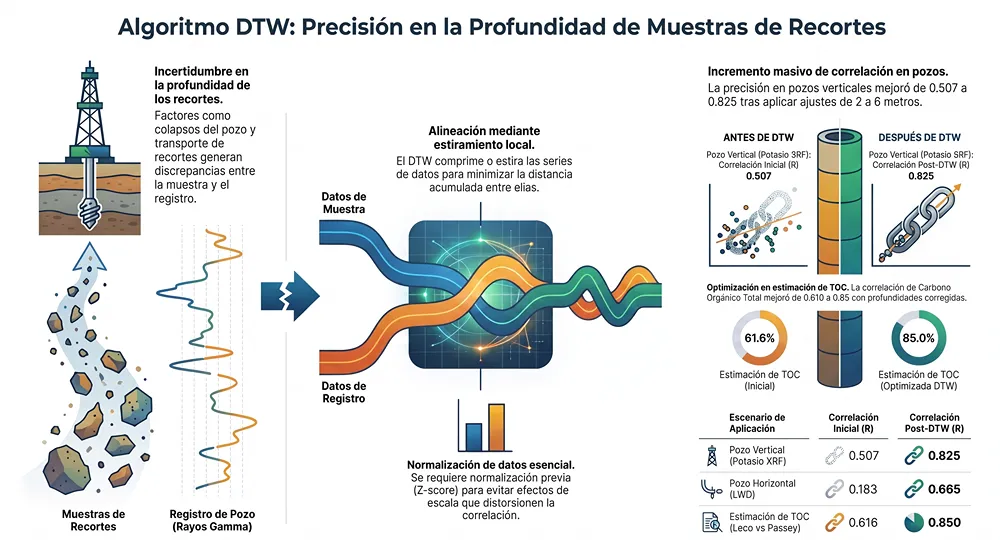 infografía sobre la aplicación de la metodología dtw en pozos petroleros