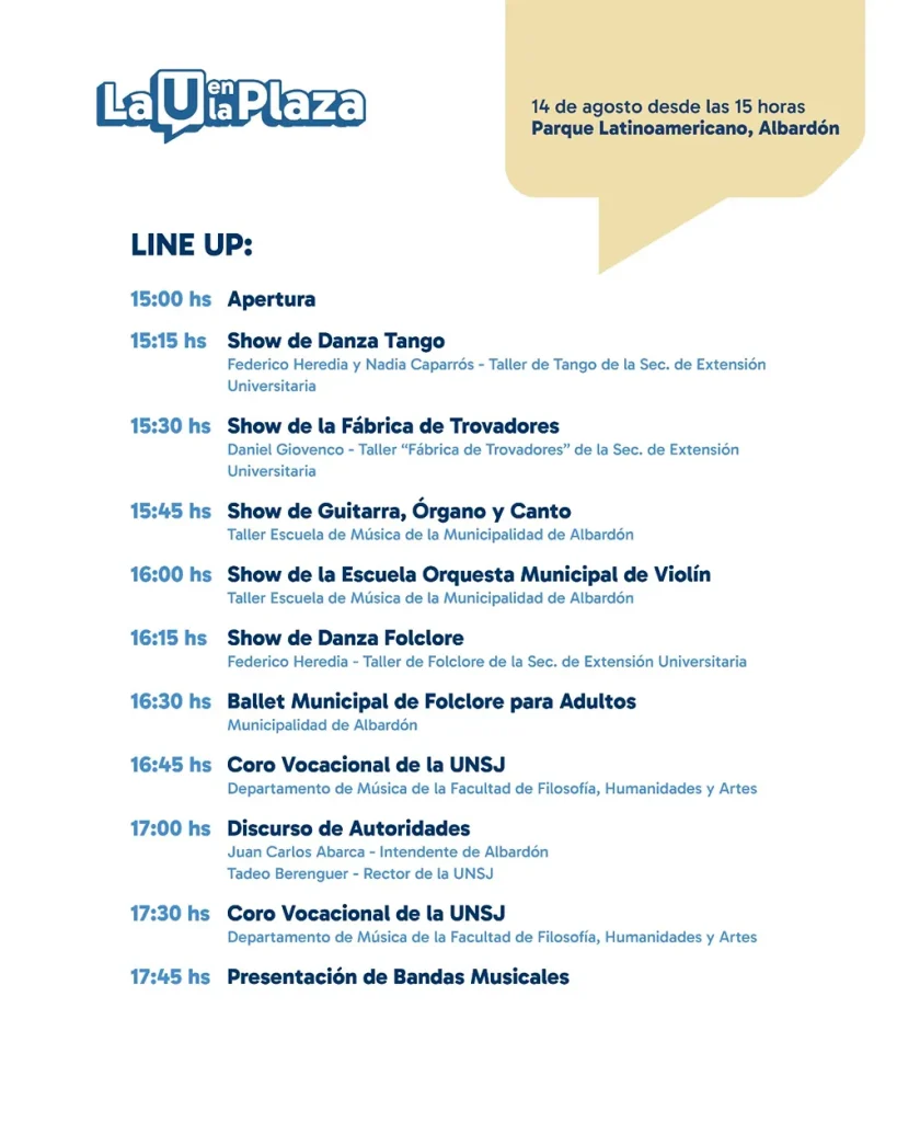 line up feria educativa de la unsj en la parque latinoamericano de albardon