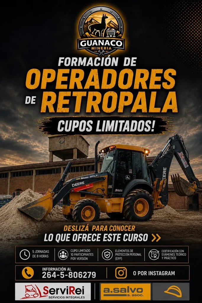 flyer de guanaco minera sobre el curso de formación de operadores de retropala