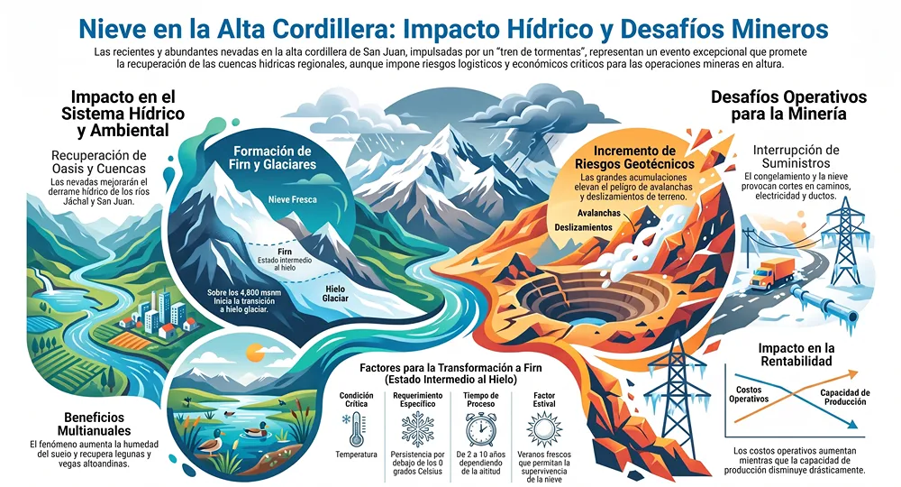 Infografía sobre el impacto de las nevadas en la cordillera para el verano de San Juan