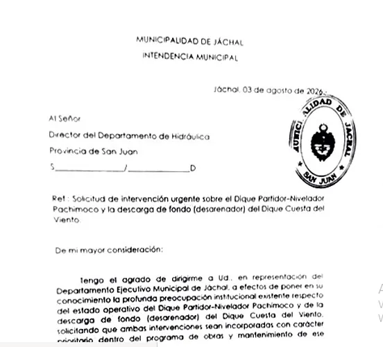 Jáchal: documento presentado a Hidráulica para solicitar obras de infraestructura hídrica en Pachimoco y Cuesta del Viento.
