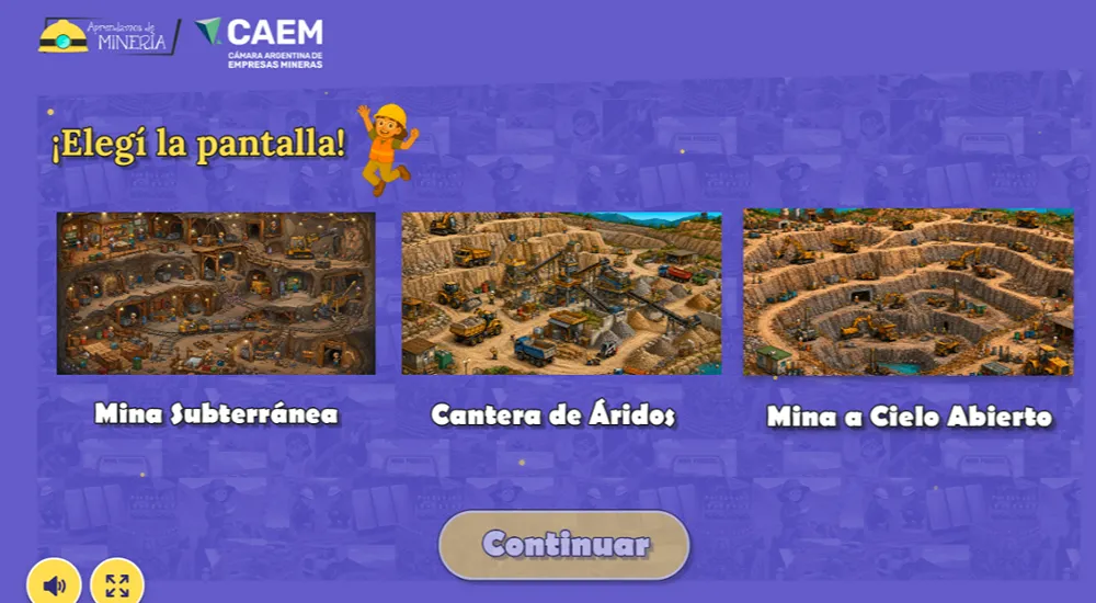 captura de pantalla del video juego mision minera de aprendamos de mineria y caem