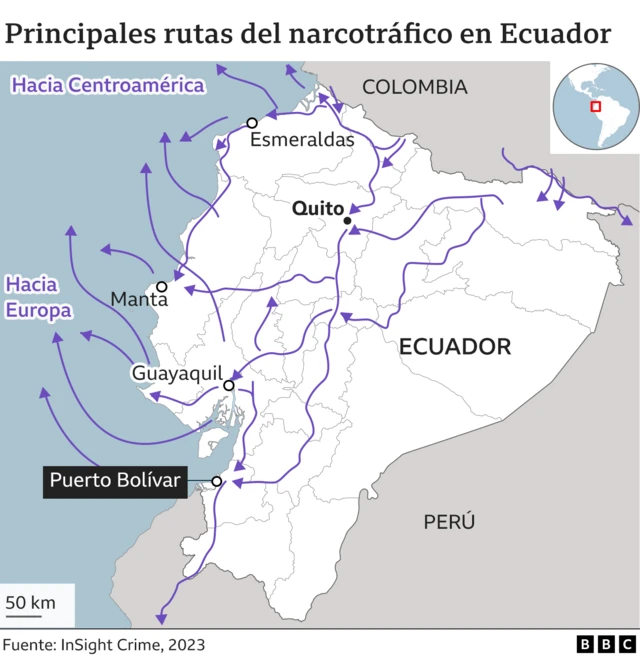 Mapa de las rutas ilegales de Ecuador 