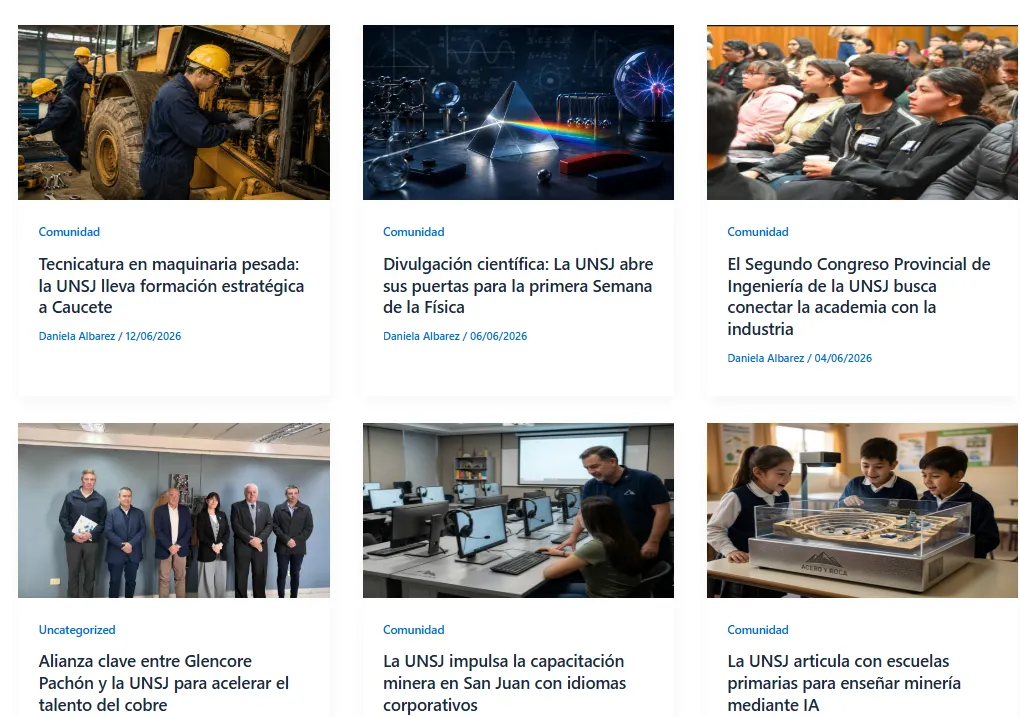 Captura de pantalla de cursos de la UNSj 
