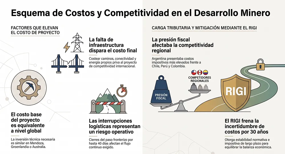 Contenido Original de ACERO Y ROCA - Prohibida su reproducción infografia sobre costos y competitividad de desarrollo minero