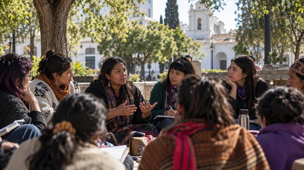 Integrantes de pueblos originarios participan de una ronda de diálogo sobre territorio, ambiente y organización comunitaria.
