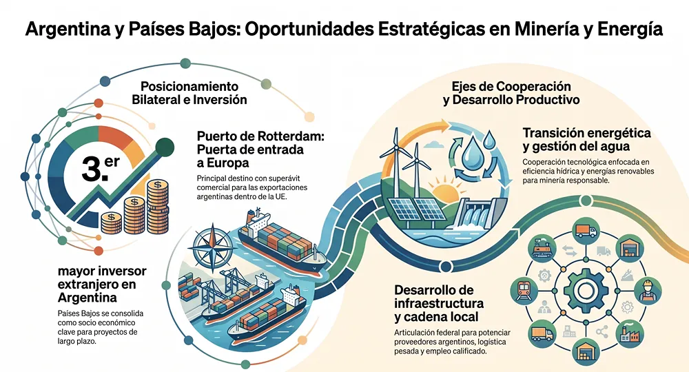 infografia sobre oportunidades y estrategia en mineria y energia entre argentina y paises bajos