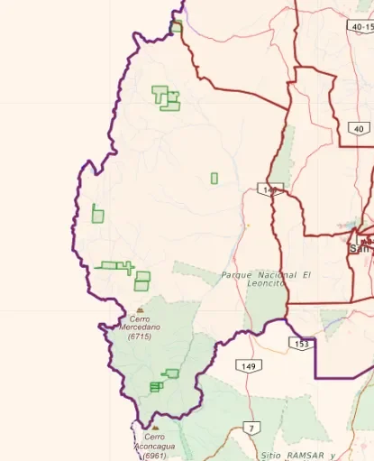 Mapa de la saga Dorita dentro del bloque Fortescue 127 mil hectáreas San Juan
