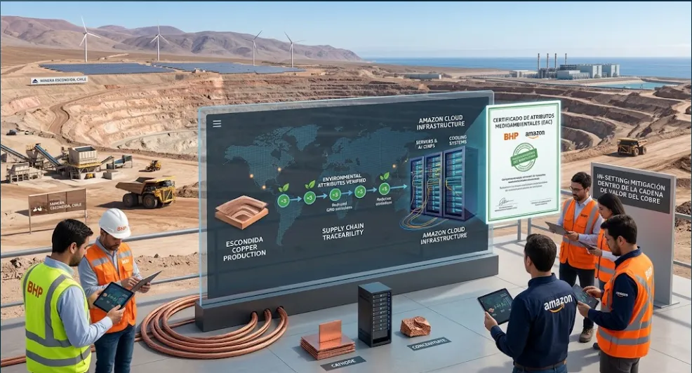 Alianza tecnológica: BHP y Amazon lanzan certificados de cobre bajo en carbono