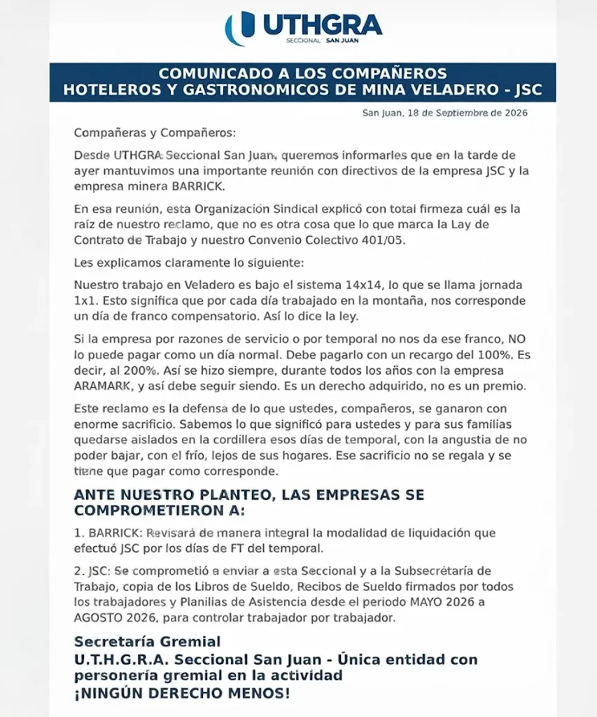 comunicado de uthgra por reclamos a jsc