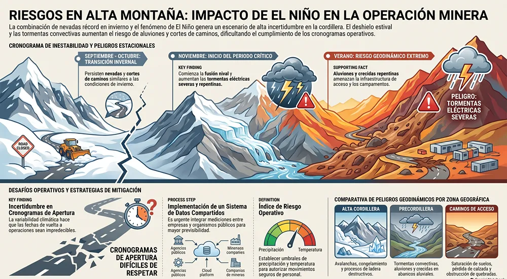 infografia de el fenomeno dle niño y  operaciones mineras