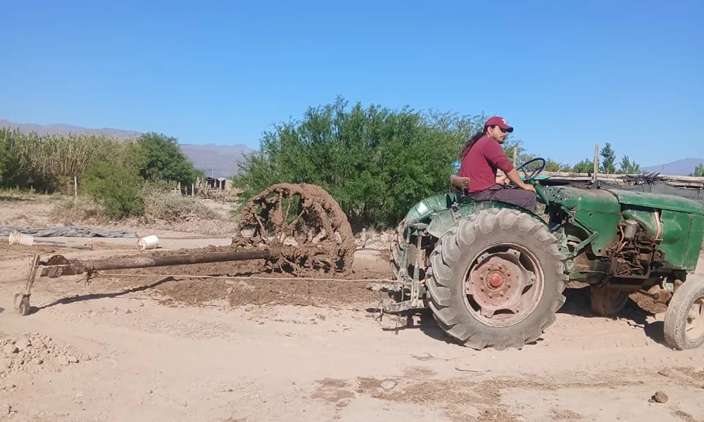 tractor haciendo mezcla para ladrillos y ladrillones
