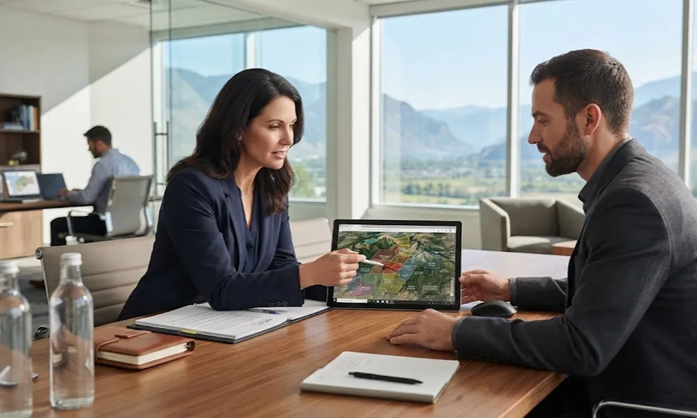 Análisis de mapas de catastros inmobiliarios y concesiones mineras en una tablet digital
.