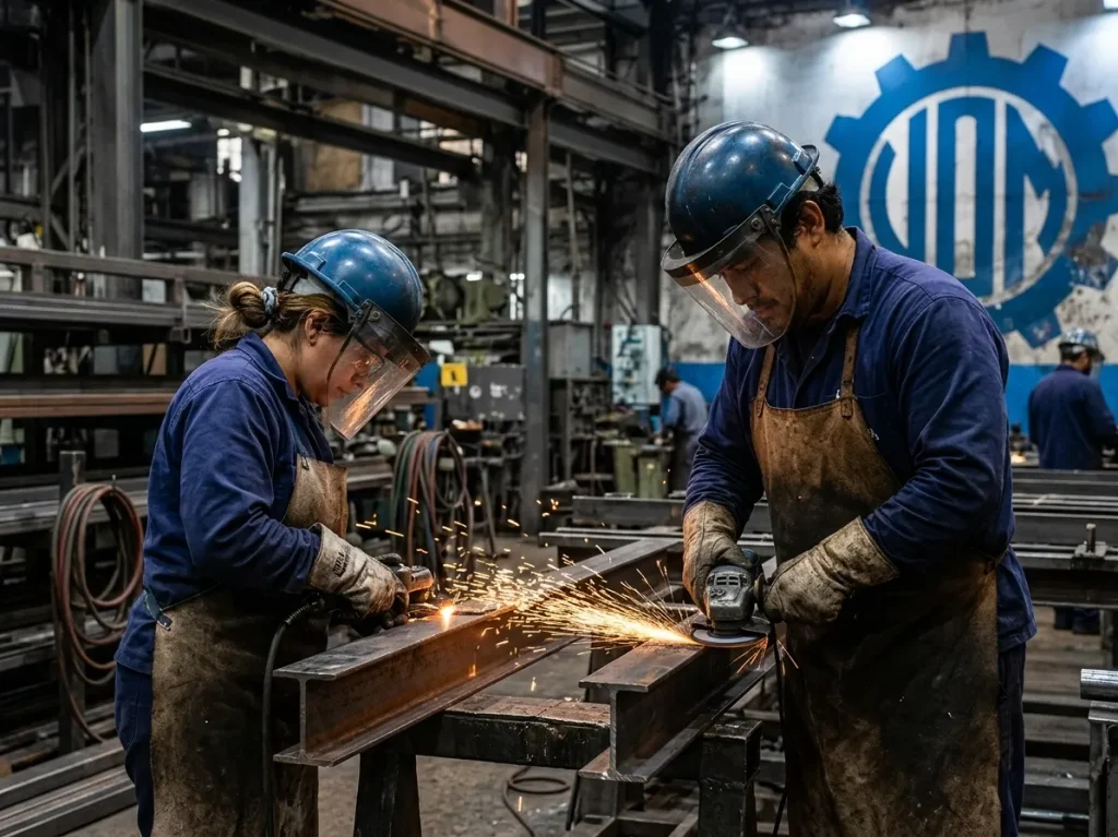 Trabajadores metalúrgicos en plena faena de trabajo 