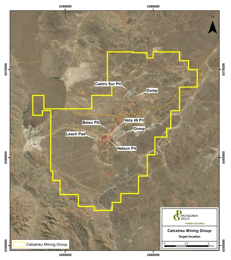 Mapa de la meseta en la provincia de Río Negro donde opera la empresa Patagonia Gold.