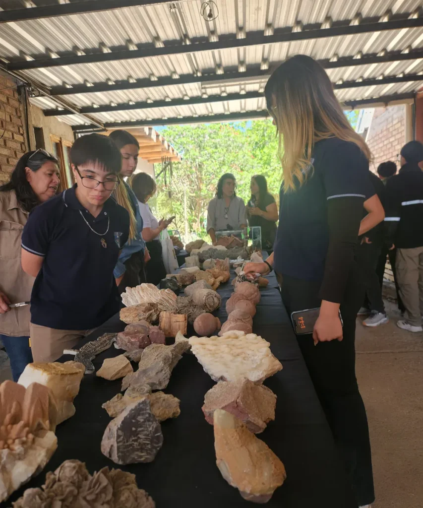 Personas recorriendo el museo de las piedras en Sarmiento.
