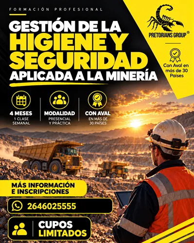 Curso de higiene y seguridad minera de Pretorians Group en San Juan, con modalidad presencial y cuatro meses de duración.