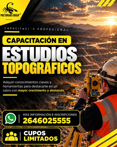 Flyer de la capacitación en topografía minera en San Juan.