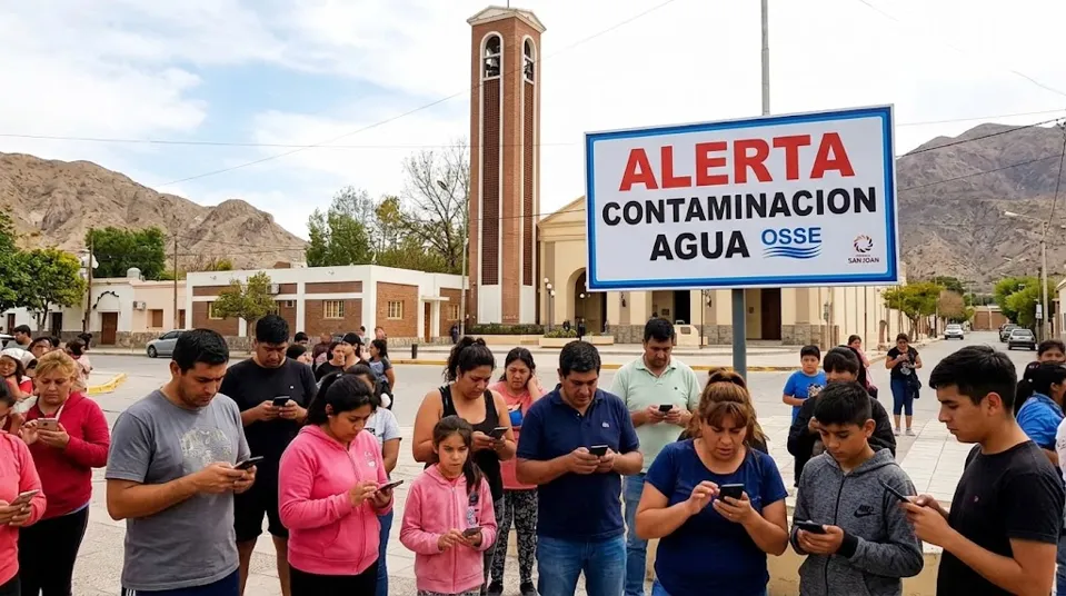 Pobladores de Jachal consultando datos en la app del sistema de alerta temprana rio jachal