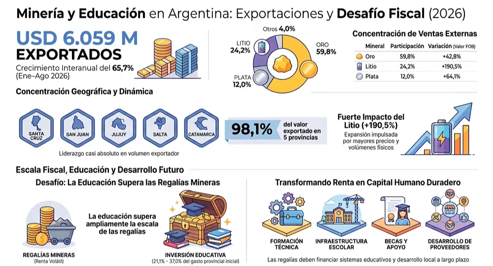 infografia sobre regalias  mneria, educacion exportaciones 