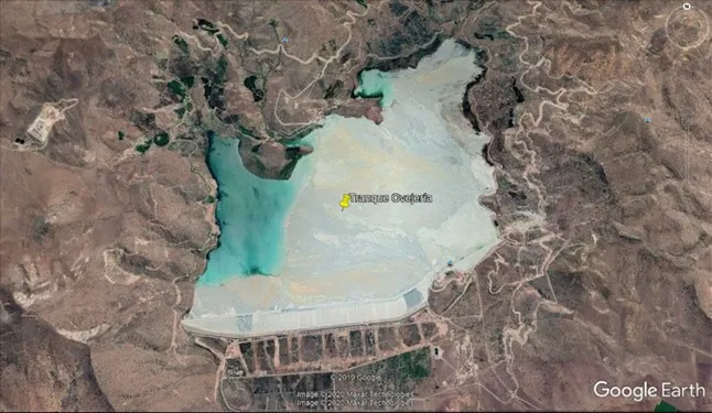 Tranque Ovejería de Codelco División Andina para proyectos de gestión hídrica en minería y recirculación de relaves.