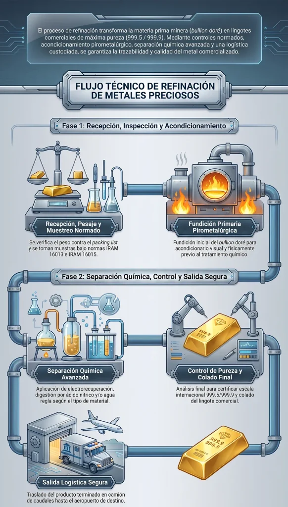 Contenido exclusivo de Acero y Roca – Prohibida su reproducción. infografia sobre la refinación de metales preciosos