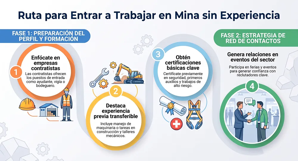 infografia sobre pasos para entrar a mineria sin experiencia en el ssector