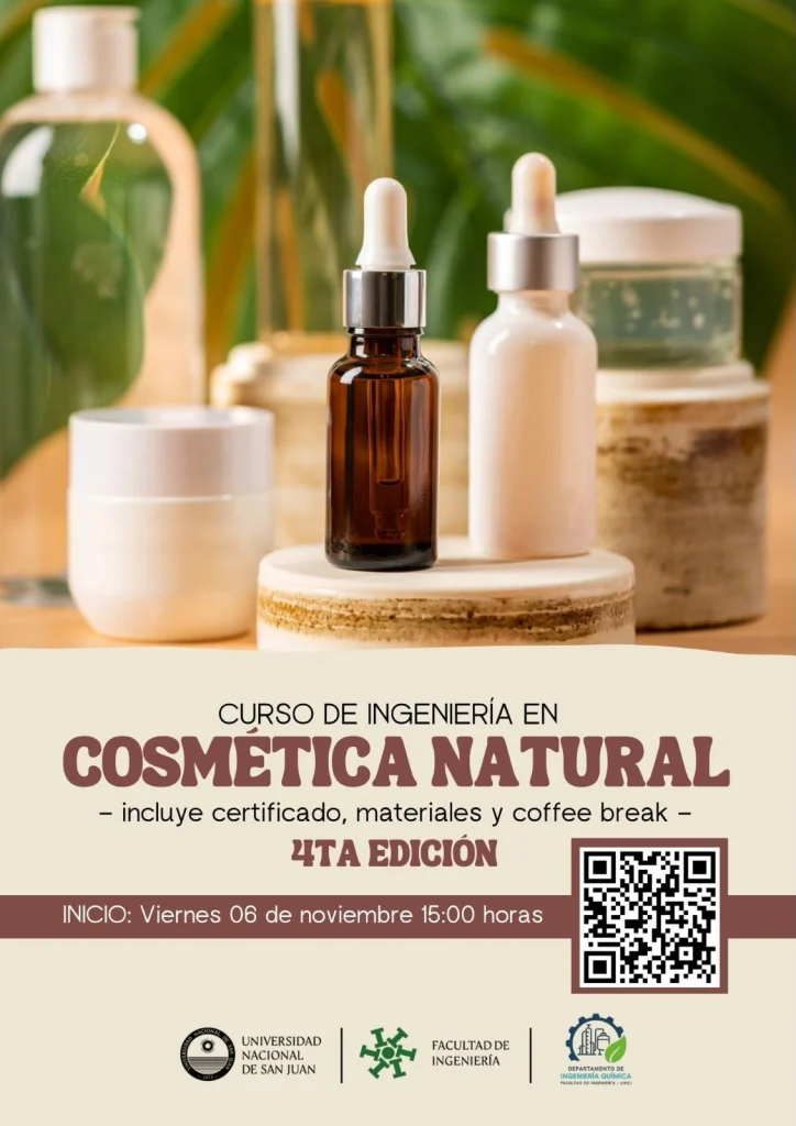 Flyer del curso de Cosmética natural de la UNSJ el próximo 6 de noviembre.