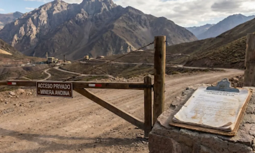 Contenido Original de ACERO Y ROCA - Prohibida su reproducción Camino privado de acceso a alta montaña en Calingasta con puestos de control e instrumentos legales de fianza provisoria depositados ante la autoridad minera.