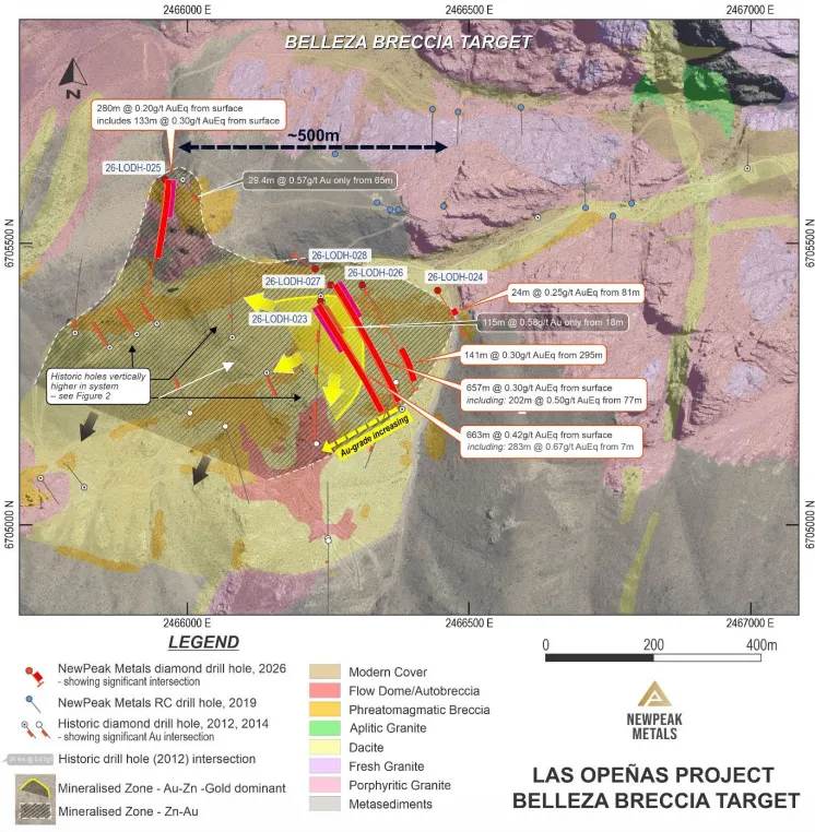 perforación diamantina montado sobre una ladera cordillerana en el proyecto Las Opeñas en San Juan.