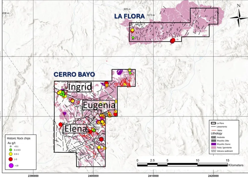 Mapa con la ubicación del Cerro Bayo y La Flora en Santa Cruz.