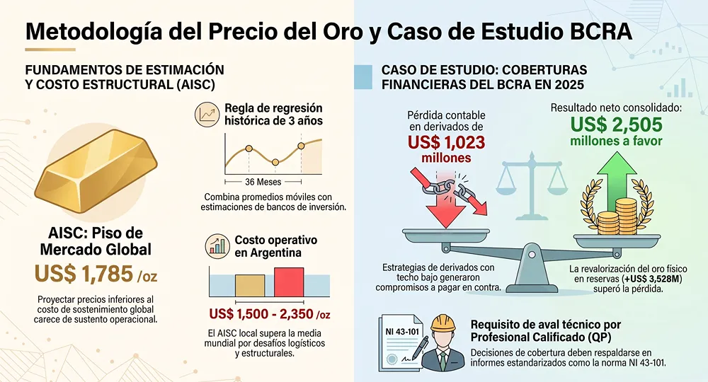 Contenido exclusivo de Acero y Roca – Prohibida su reproducción. infografia sobre la metodologia aplicada par ael precio del oro