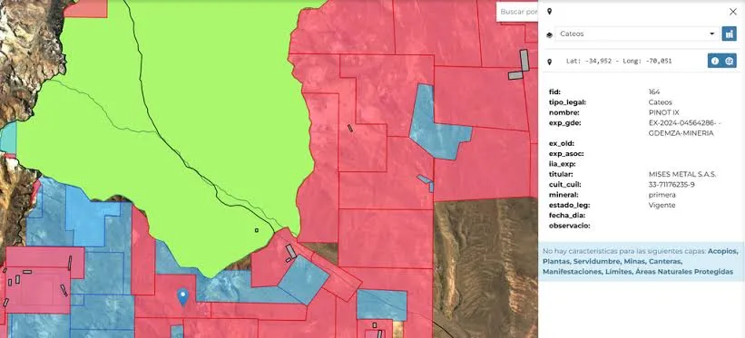 Mapa de cateo del proyecto Pinot.